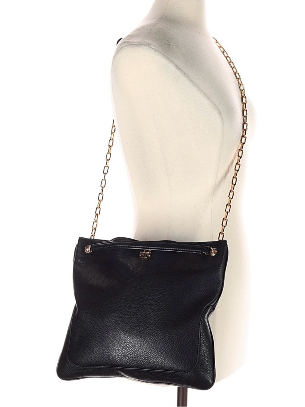 Tory Burch Black Leather Shoulder or crossbody Bag with Gold Chain Strap